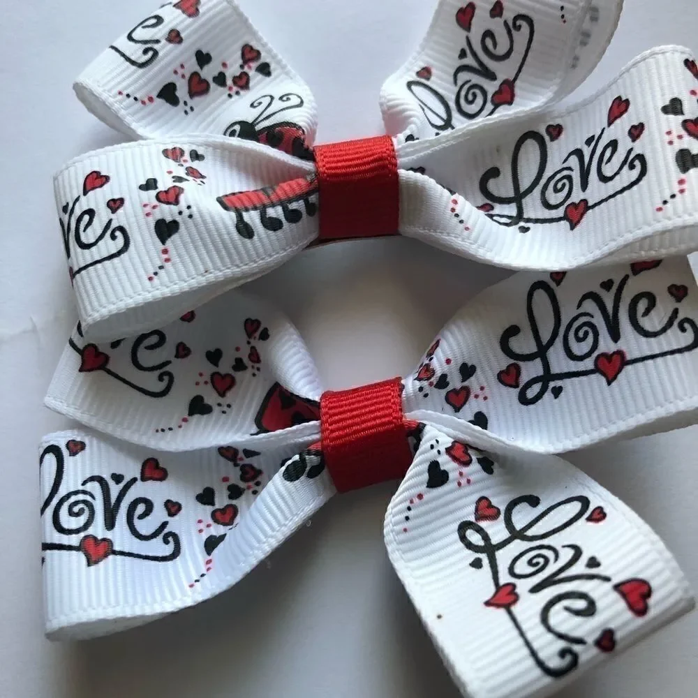 Bow pair hair bows accessories Love bug ladybug